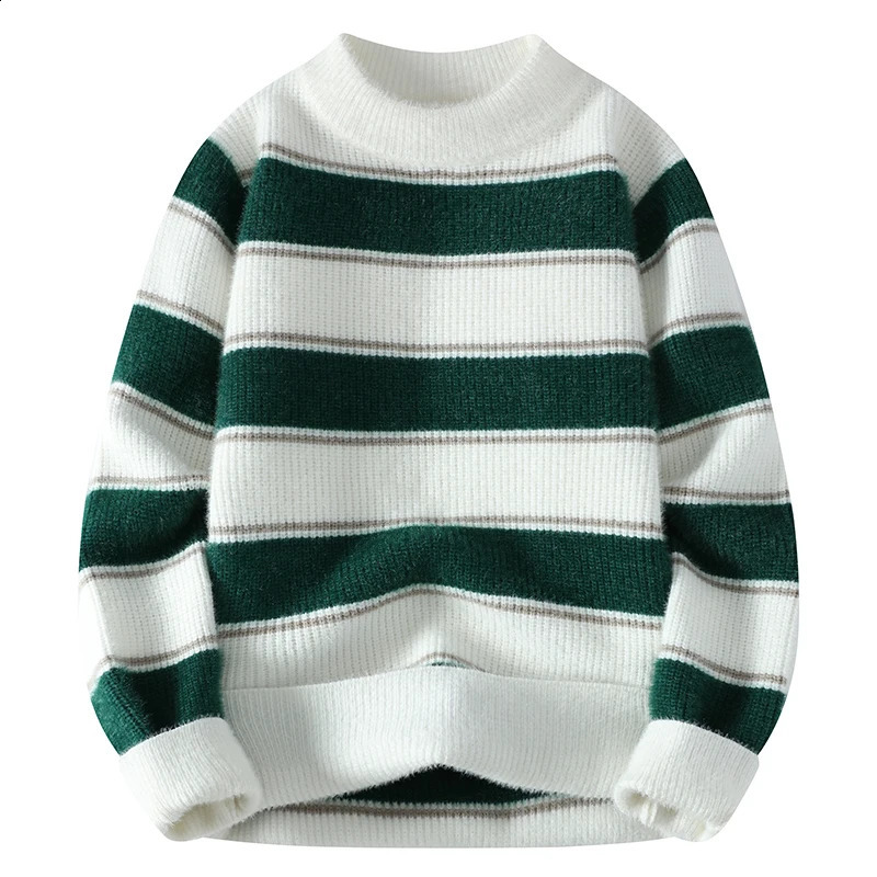 Autumn and Winter Casual Gentleman Fashion Business Korean Version Slim-fit Trend Striped Solid Color Mens Crewneck Sweater 240821
