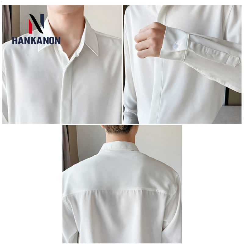 Youth Solid Color Business Casual Mens White Long-sleeved Shirt.Mens Business Casual Shirt Formal Dress Inner Wear. 240822