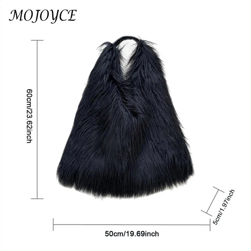 Women Fluffy Shoulder Bag Hasp Plush Tote Handbag Casual Top Handle Bag Versatile Large Capacity Fall Winter Soft Bag 240821