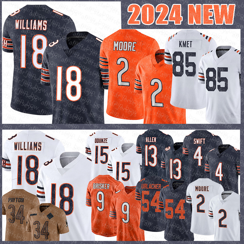 18 Caleb Williams Football Jersey Cole Kmet DJ Moore Rome Odunze Keenan Allen Tremaine Edmunds D'Andre Swift Austin Reed Walter Payton Scott Jaquan Brisker