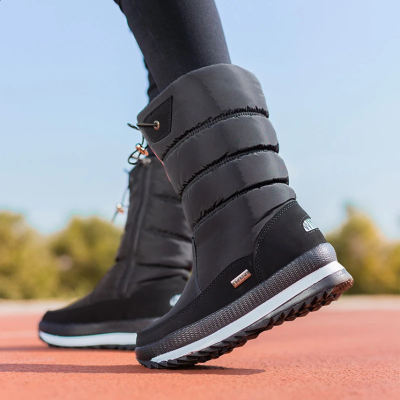 Woman Chunky Womens Shoes For Snow Boots Half High Moon Platform Mid Calf Round Toe Big Red Waterproof With Chic Point