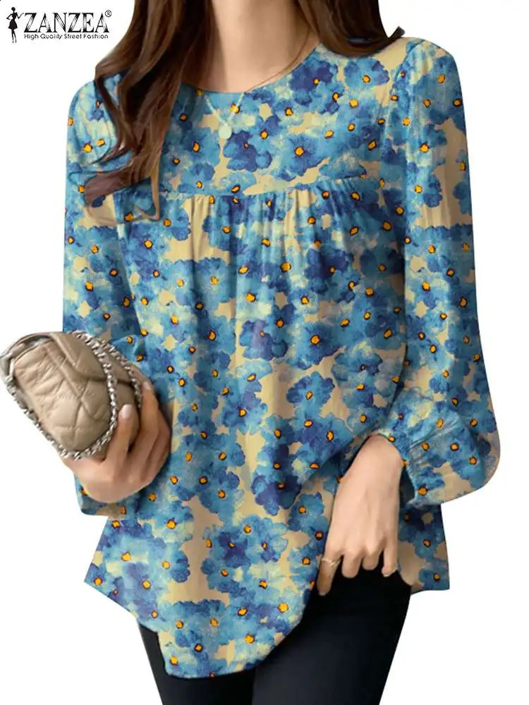 ZANZEA Autumn Flower Printed Shirt Womens Top Casual Oneck Long Sleeve Blusas Bohemain Fashion Work Holiday Chemical 240822