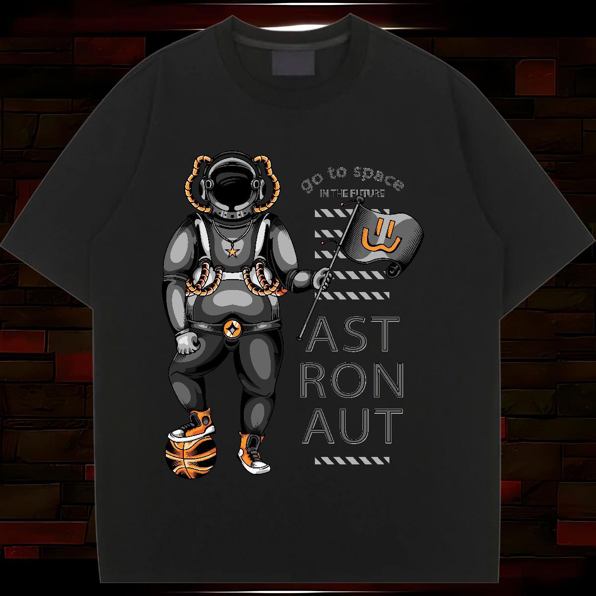 Lady Women Tees 230g Cotton cosmonaut Home Outdoor Women T Shirts Short Sleeve O-Neck Black Oversized Tops Shirt