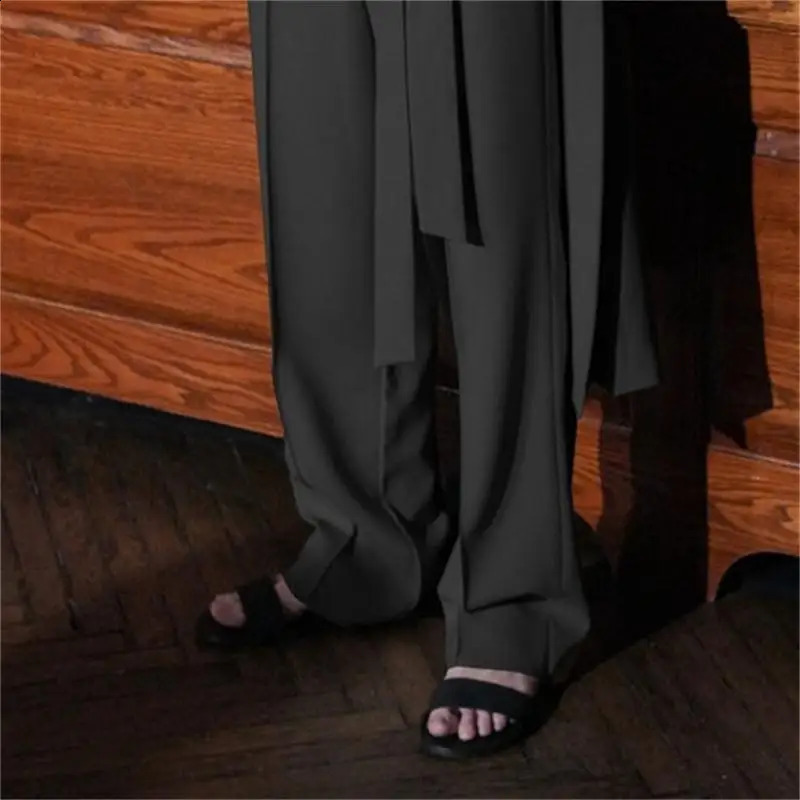 Mens casual fashion belt wide leg straight pants spring trend simple personalized mens loose 240821