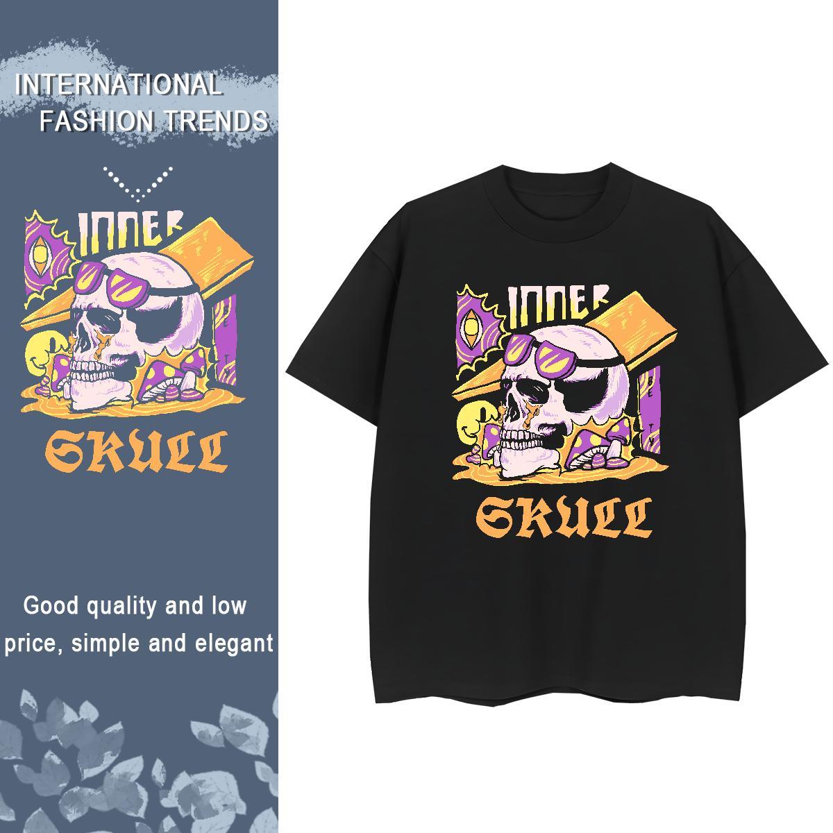2024 T shirt 100% Cotton 230g Short sleeve Soft Sport skull Tshirt for Man Woman Brand Anime Top Shirts