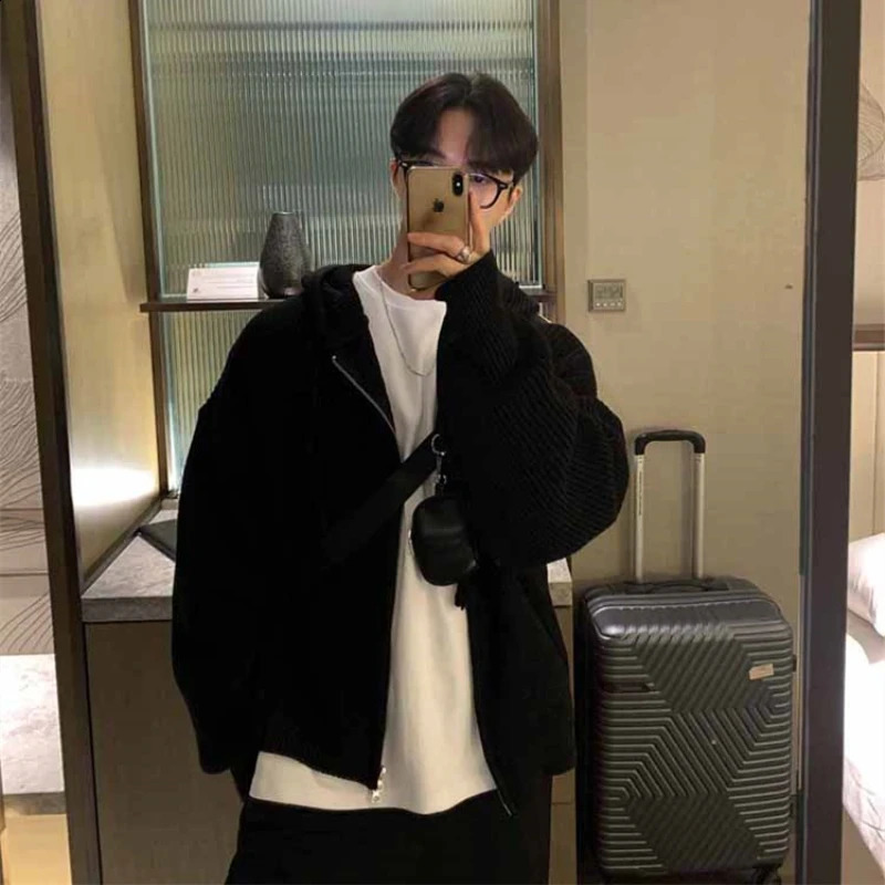 Winter Sweater Cardigan Men Warm Oversized Knitted Hooded Sweater Coat Men Korean Loose Cardigan Sweater Mens Jumper Clothes 240821