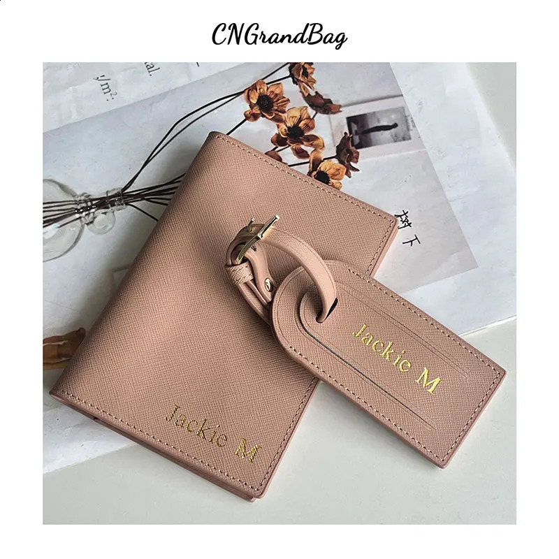 Free Monogrammed Initial Letters Gift Box Set Saffiano Leather Passport Holder Luggage Tag Passport Cover Travel Accessories 250121