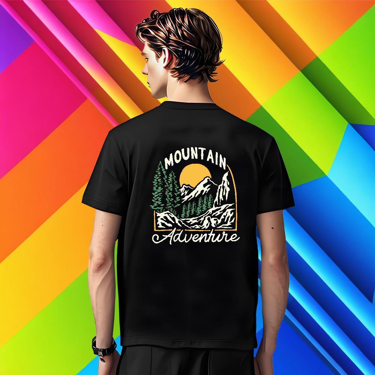 Wholesale Mens Tshirts Street Casual 230g 100% Cotton Plus Size Cartoon Short Sleeve O-Neck mountains T-Shirts Customized Tops Shirt