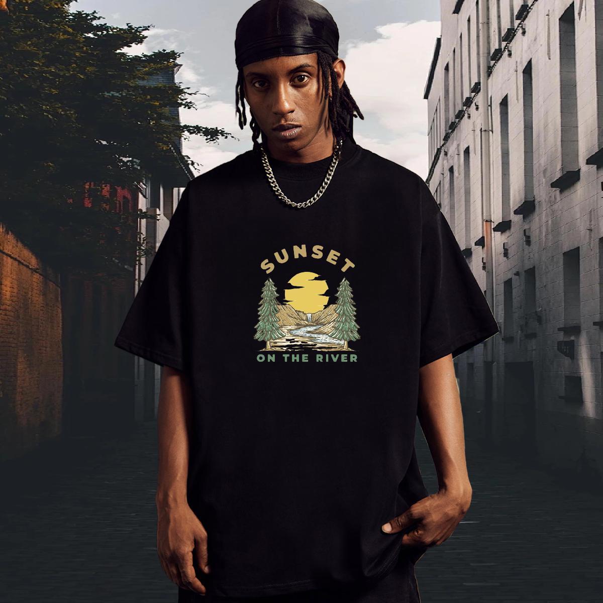 Wholesale Men Tshirts Sports Casual 230g Cotton Anime Print Round Neck Short Sleeve mountains T Shirts Men 2024 Designer Tops Tees