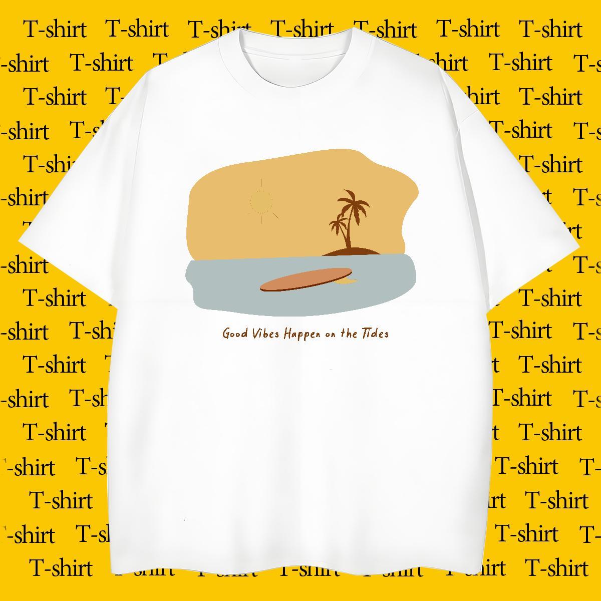 Loose Tshirt for Man Woman Daily Wear 230g 100% Cotton Custom Printing Short Sleeve O-Neck sea T Shirt For Man 2024 DIY Tees Shirts