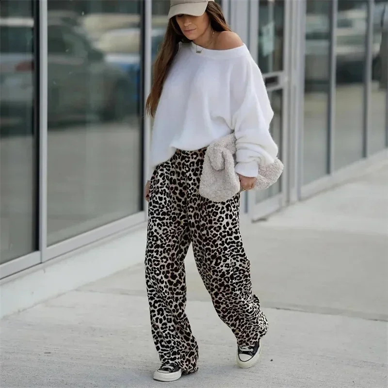 Leopard Pants Women Animal Print Baggy Pants Y2k Summer Casual Loose Womens Pants Vintage Mid-Rise Trousers Womens 240821