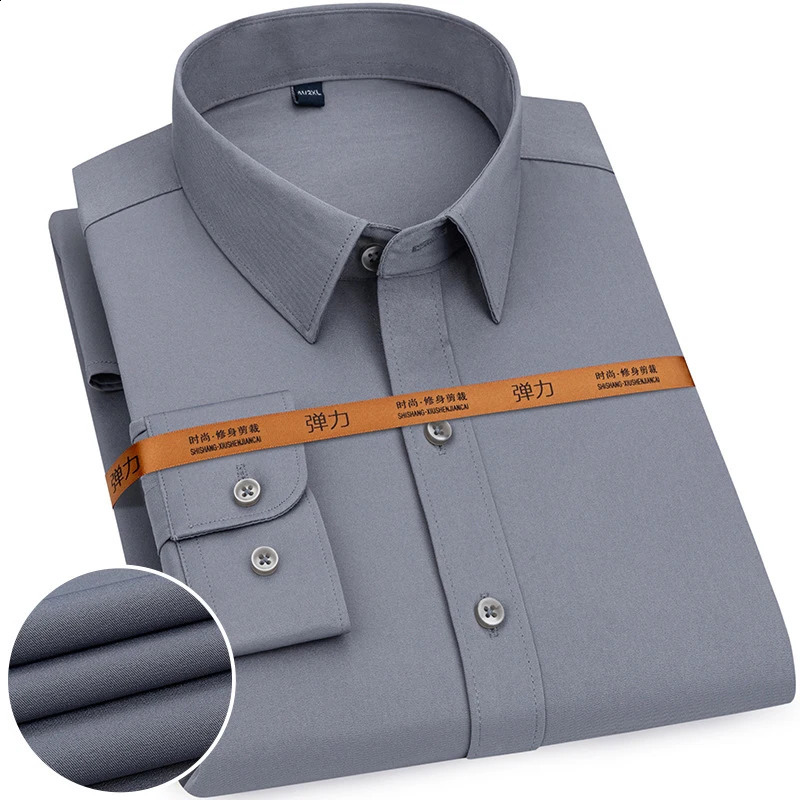 Mens Stretch Shirt Plus Size Long Sleeve Dress Shirts Slim Fit Business Casual Clothing Mens Fashion Top NS5735 240822