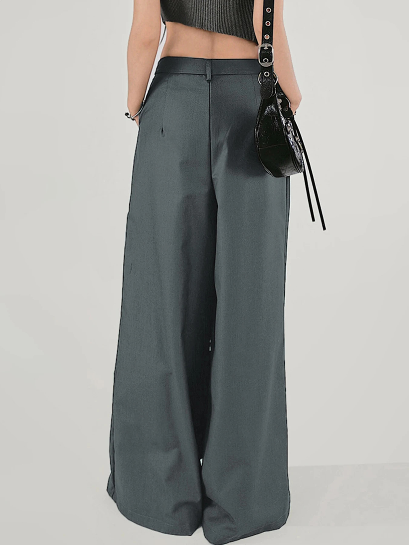 Rockmore Ladies Loose Suit Pant Mid Waist Wide Leg Pants Korean Fashion Baggy Trousers Female Office Wear Elegant Gray Pants 240821