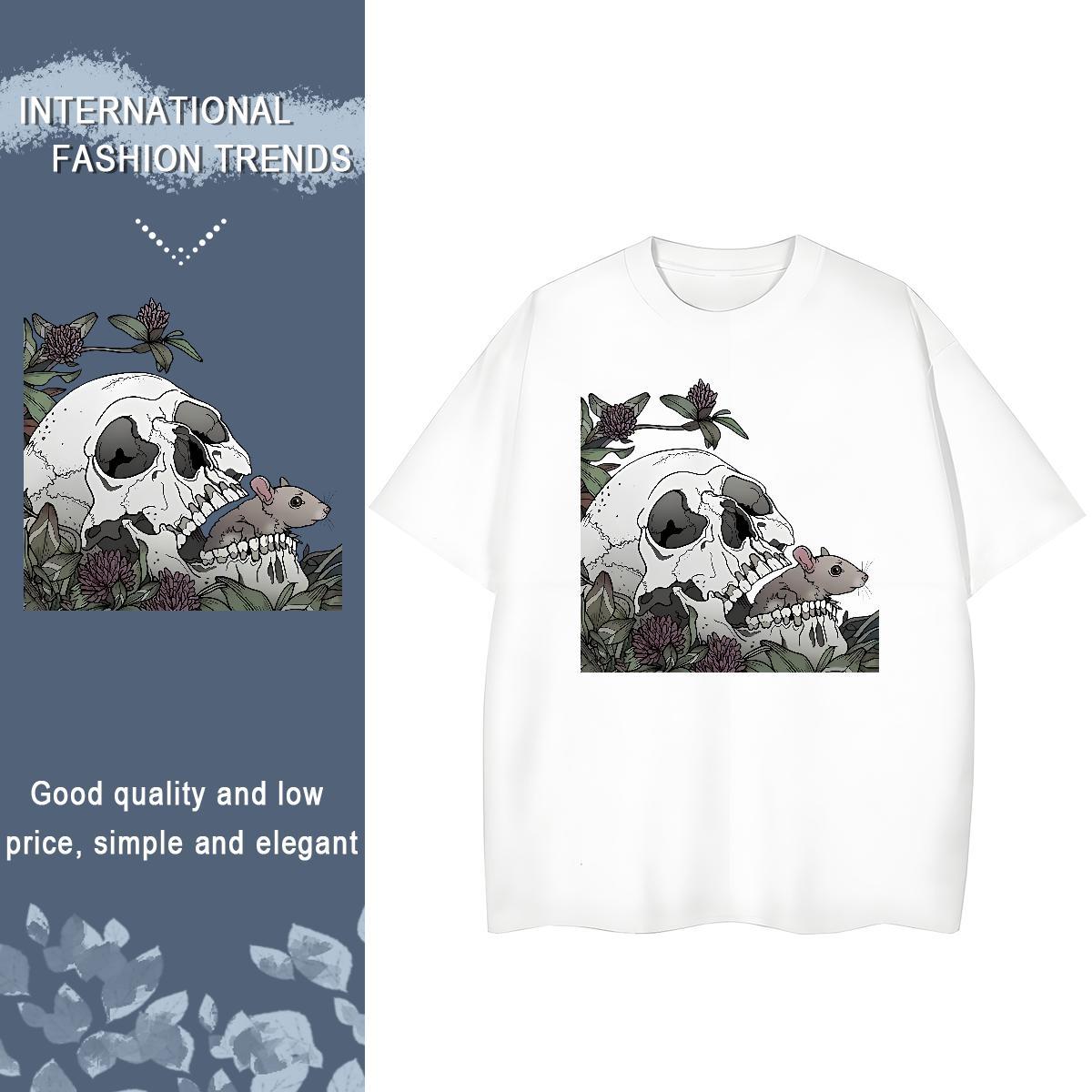New Arrival Women T Shirts 230g Pure Cotton Breathable Short Sleeve Outdoor skull Womens Tshirts Comfortable Custom Printing Tops Shirt