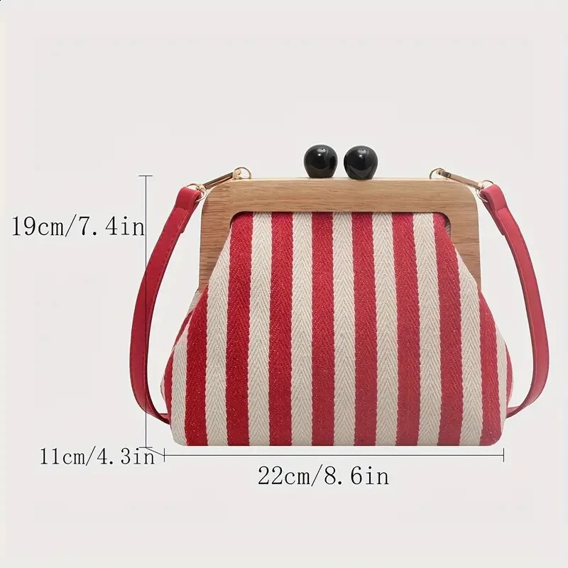 Fashion Striped Wooden Clip Shell Women Shoulder Bags Elegant Crossbody Clutch Purses for Party 2024 240821