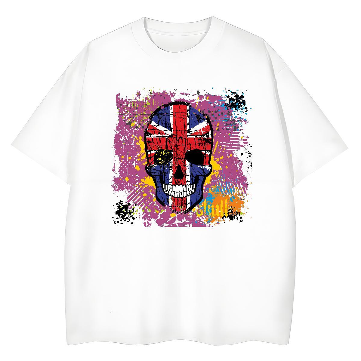 Fashion New Women T Shirts 230g Cotton Breathable Crew Neck Daily Outfit skull Women Tees Female Oversized L-4XL Top Shirts