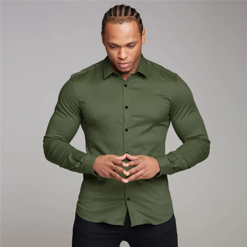 Youth Business White Shirt Mens Long Sleeve Slim Fit Non-iron Professional Formal Wear Solid Color Shirt 240822