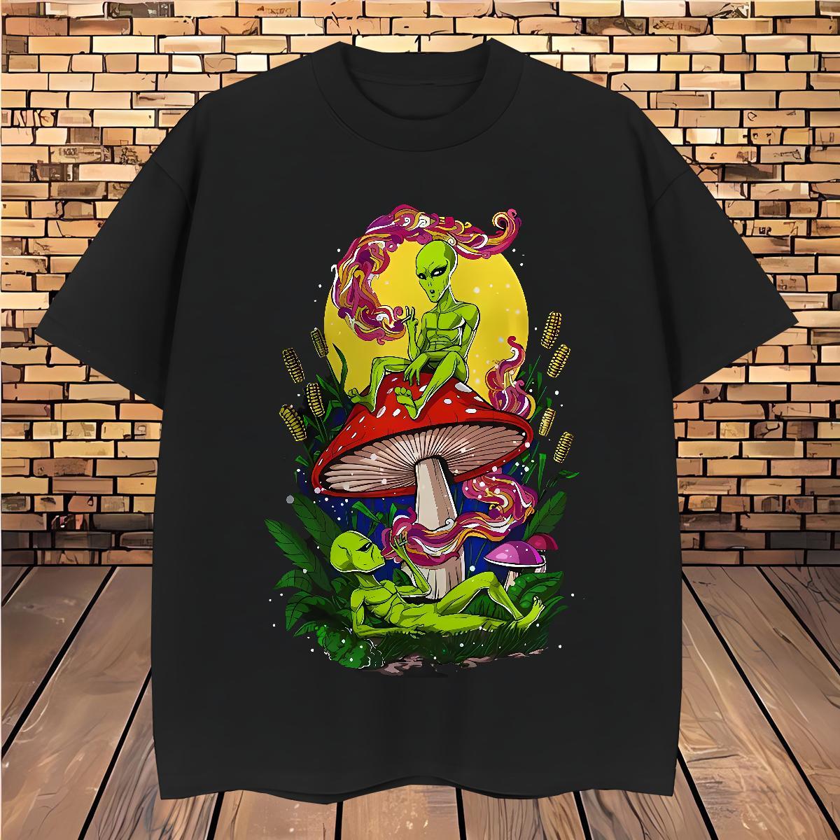 Cool Design mushroom T Shirts Men Casual Beach Men Clothes T-Shirt 100% Cotton 230g Classic Casual Crew Neck Skull Tshirts