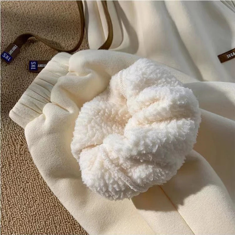 Winter Thick Plush Sport Pants Women High Waist Drawstring Elastic Waist Harem Pants Y2K Ladies Korean Warm Casual Sweatpants 240821