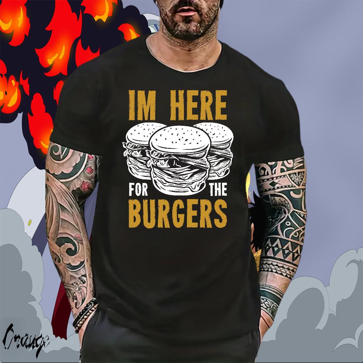 Loose Fit Men Clothes T-Shirt Sport 230g Cotton Custom Print Plus Size Breathable Short Sleeve hamburger T-Shirts Fashion Tshirts