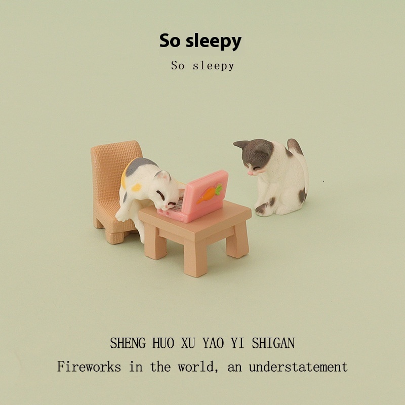 Charming 'No Desire to Work' Mini Cat Figurine & Baby Room Decor Collection for Office Space Personalization