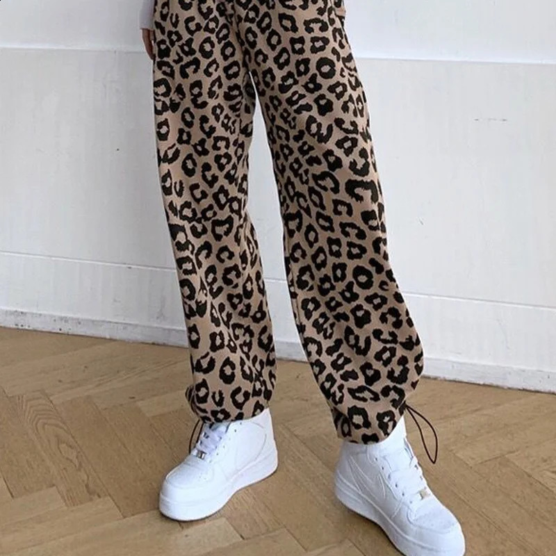 Leopard Pants Women High Elastic Waist Cozy Loose Wide Leg Students Vintage Female Spring Trouser Korean Style Streetwear Trendy 240821