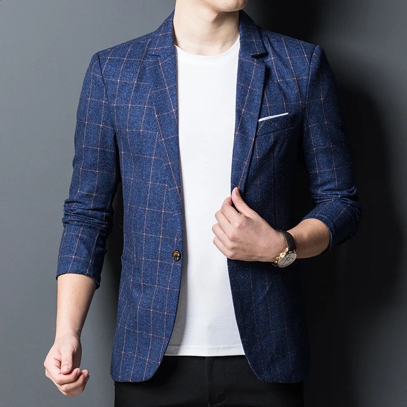 Blazers for Mens Fashion Business Plaid Gentleman Trend British Style Casual Slimming Wedding Work Korean Version Blazer Men 240821
