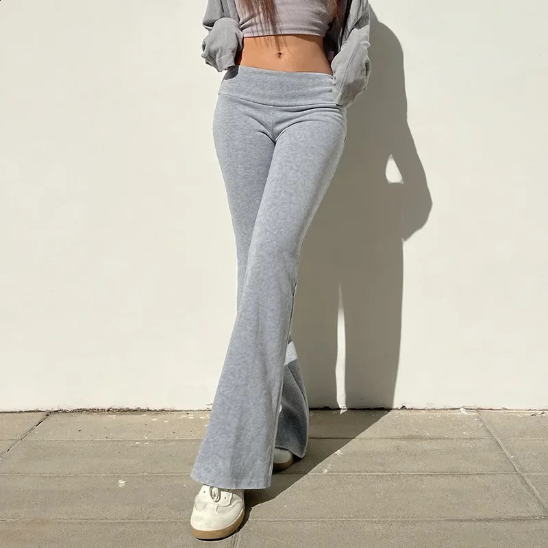 Casual Sexy Basic Solid Flare Pants Y2K Slim Low-Waisted Boot Cut Pants Women Autumn Spring Fashion Streetwear Lady 240821
