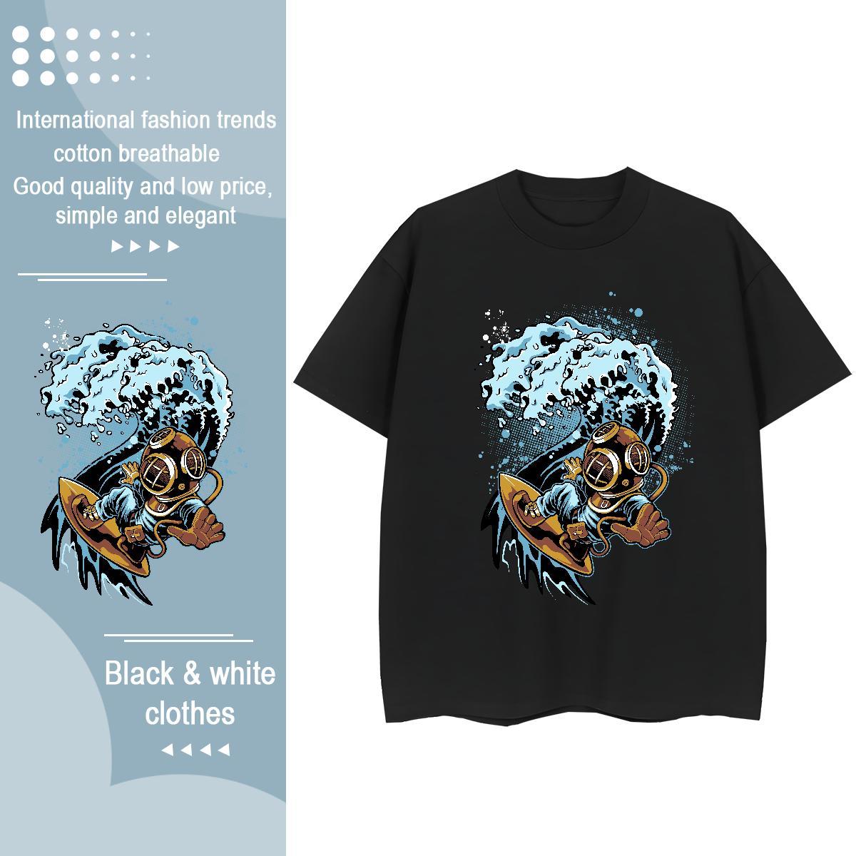 Loose fit Woman Tshirt 230g 100% Cotton spaceman Daily Outfit Women T Shirts Breathable Short Sleeve DIY Printed Tee Shirt