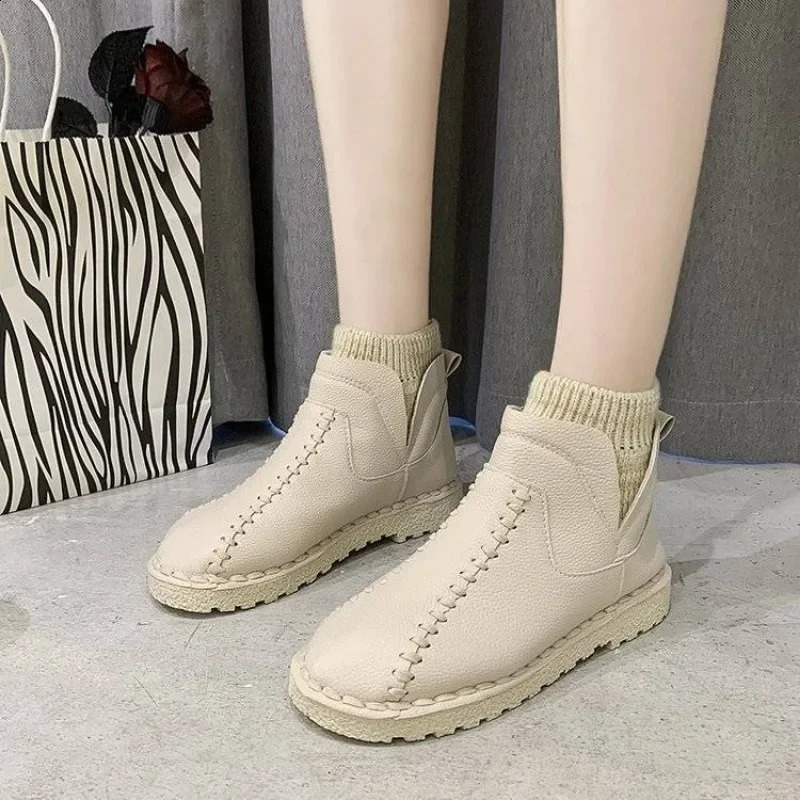 Ladies Snow Boots Black Sock Work Round Toe Female Shoes Elastic Comfrtable Sale Y2k 39 On Offer Stylish Pu Trend 240820