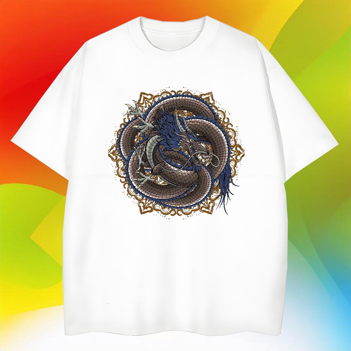 Classic dragon T Shirts Men Hip Hop Mens Tshirts 230g 100% Cotton New Designer Breathable Cartoon Printing L-4XL Tee Shirt