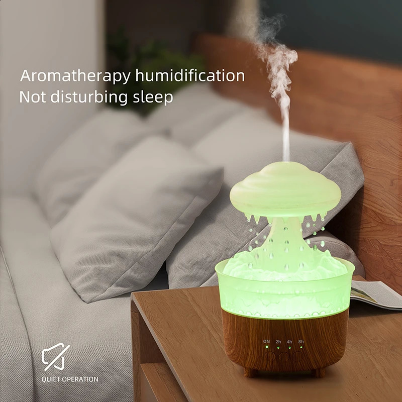 Rain Cloud Humidifier With Night Light Raining Water Drop Sound Air 7 Color USB Mute Mist Essential Oil Diffuser Aromatherapy 240821