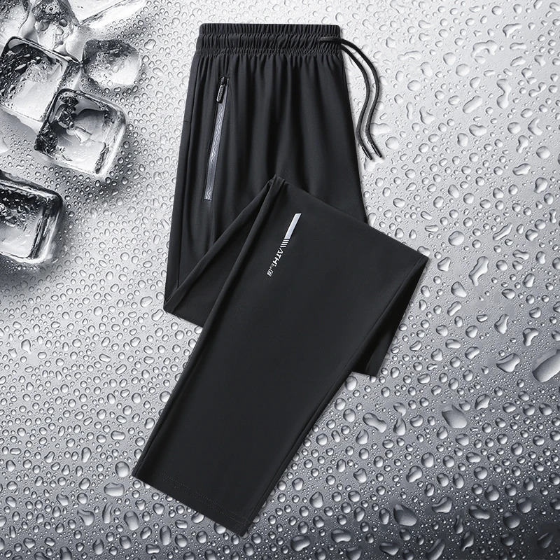Mens Loose Straight Casual Pants Mens Ice Silk Quick Drying Pants Zippered Pocket Work Pants Large Size Jogging Pants 8XL 240822