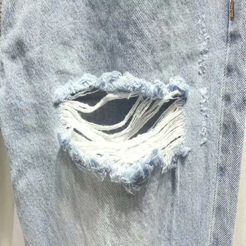 Mens Jeans with Holes Man Cowboy Pants Cropped Harem Hip Hop Trousers Torn Ripped Broken Retro Classic Trend Korean Style 240821