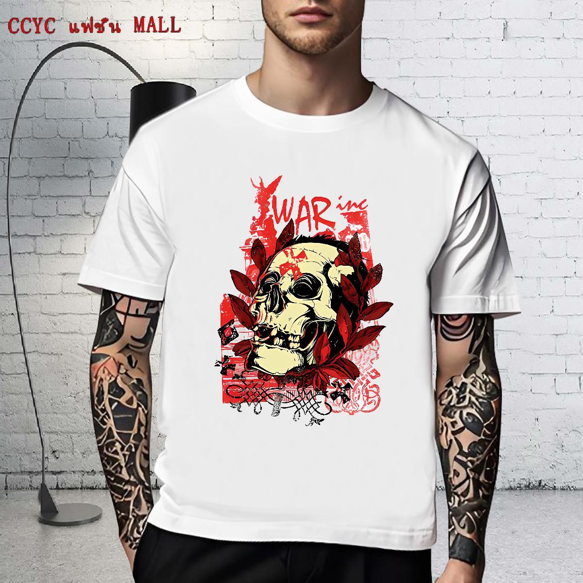 2024 New Men Tops Tees 230g Cotton Casual Daily Wear skull Short Sleeve O-Neck T Shirts Men High Quality DIY Clothes