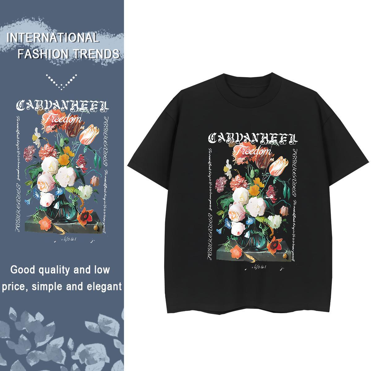 New Womens T Shirts Crew Neck 100% Cotton 230g Women Tshirts Black Oversized flower Casual Sport Designer Top Shirts