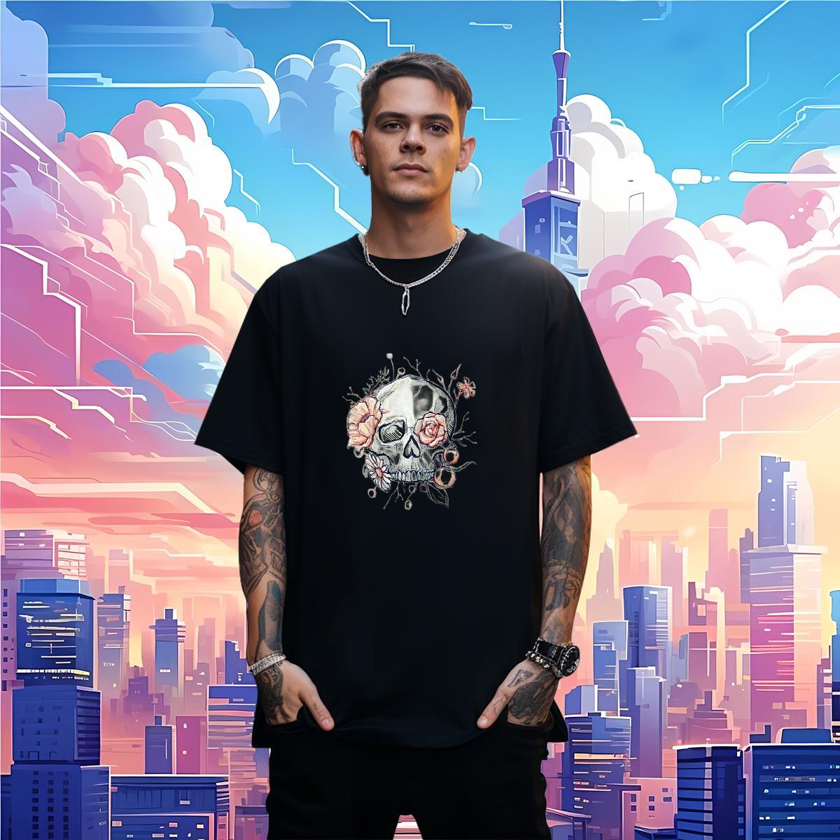 Unisex T Shirt For Man 230g 100% Cotton skull Anime Printing Street Oversized 4XL Pure Cotton Men Tshirts New Designer Tee Shirt