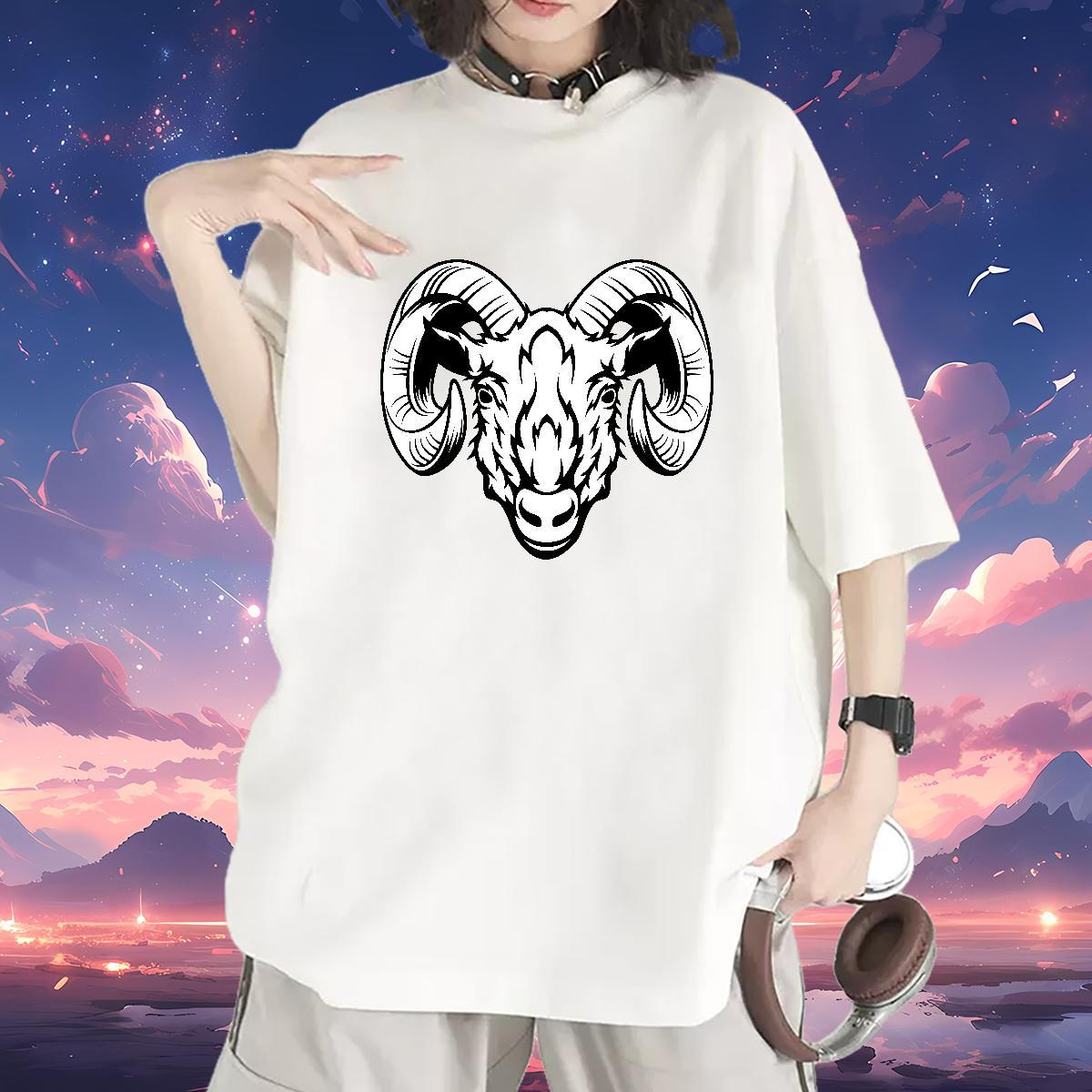 New Arrival T-Shirts for Women Crew Neck Breathable 230g 100% Cotton Lady T shirt Skull sheep Outdoor Comfortable Tees Shirts