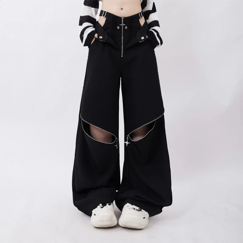 QWEEK Y2K Streetwear Cargo Pants Women Casual Loose Casual Oversize Female Wide Leg Trousers Retro Hip Hop Street Fashion Slacks 240821