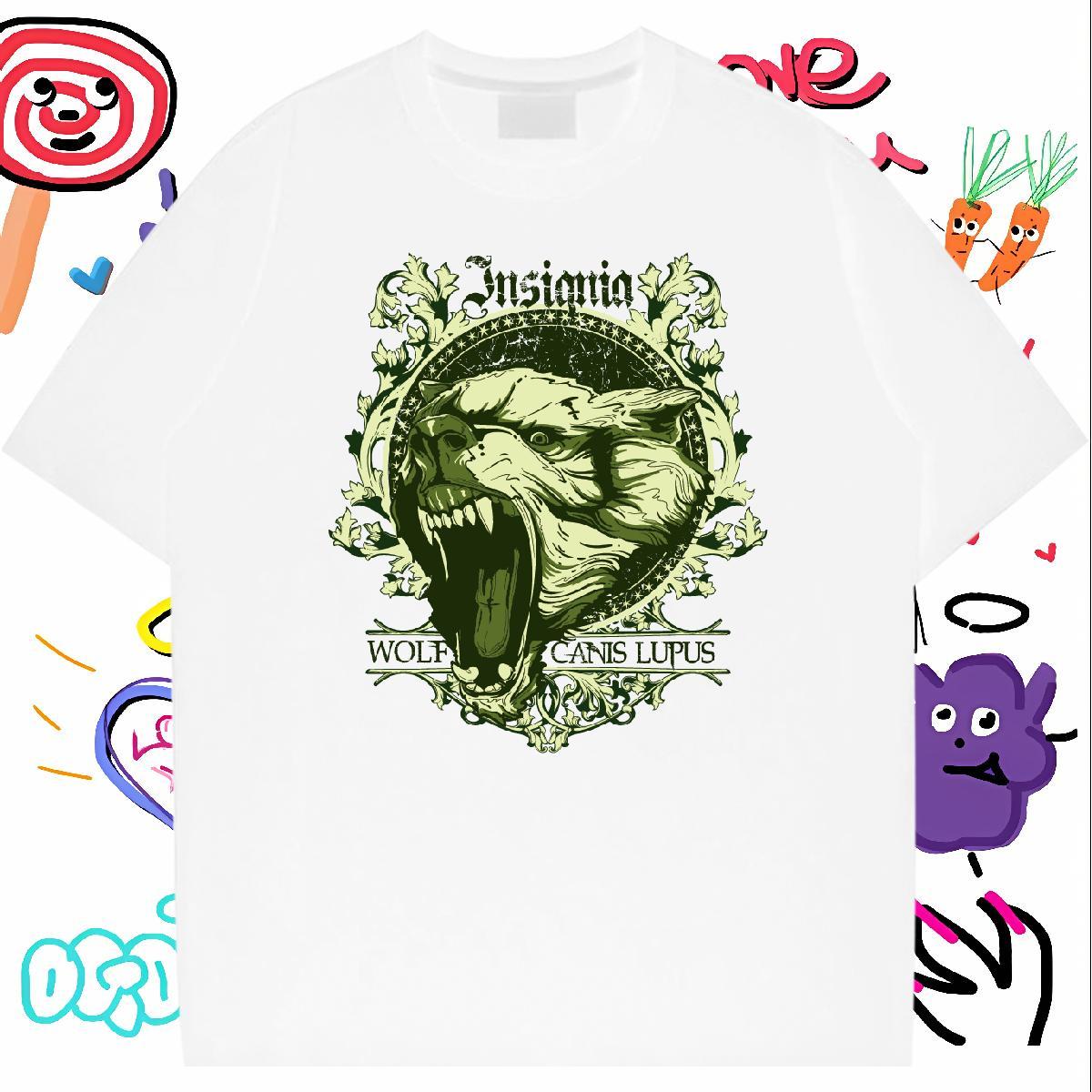 Loose Fit lion T-Shirts Hip Hop Street Couples T Shirts 230g Cotton Fashion Casual Short Sleeve Soft Cartoon Printing L-4XL Tops Tees