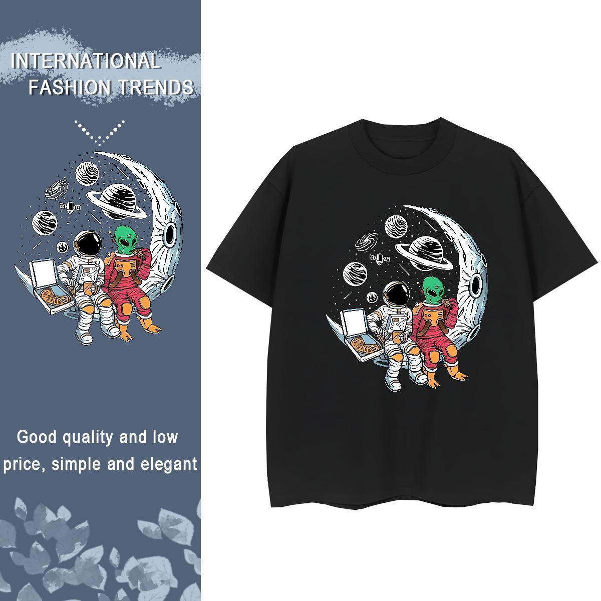 Fashion moon Couples T Shirts 100% Cotton 230g T Shirt For Man Custom Print Plus Size Outdoor Breathable Short Sleeve Cool Tops Shirt