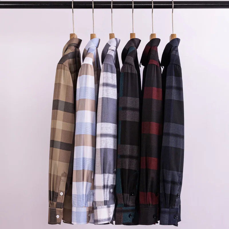 Shirts Plaid Men Autumn Long Sleeve Soft Casual Thin Business Cotton Polyester Slim Fit No-iron Daily Home Check Blouse 240822