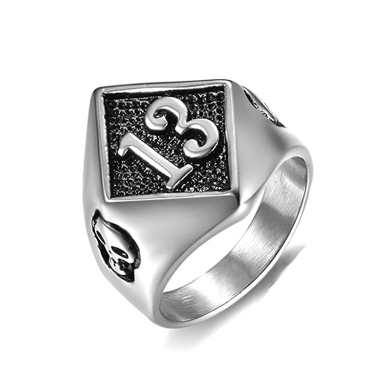 #7-#19 Vintage Number 13 Casting Ring Titanium Steel Skull Pattern Mens Jewelry