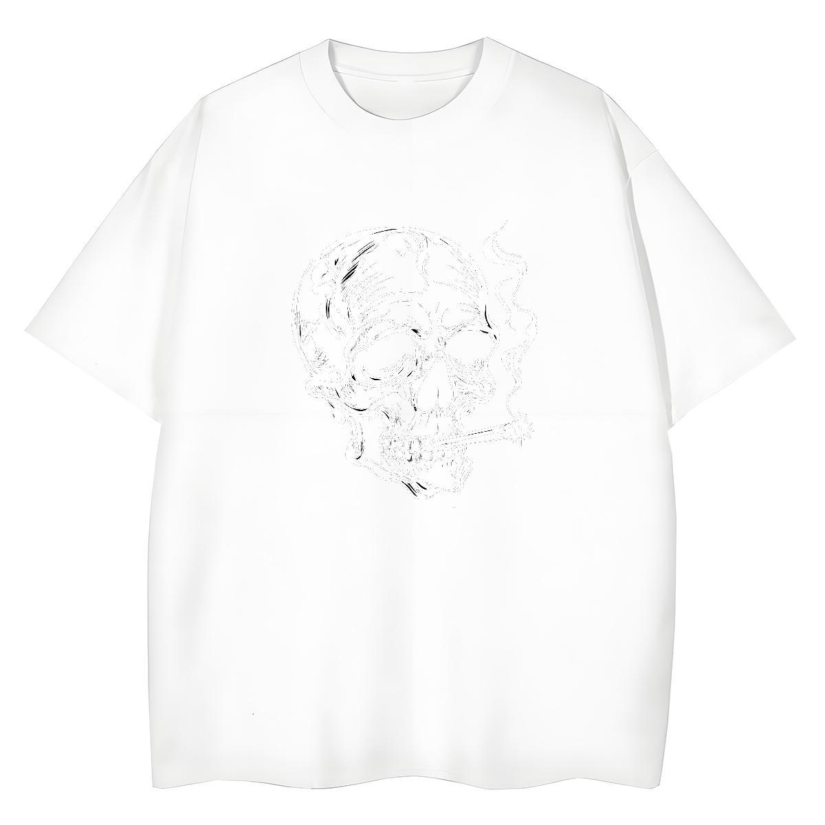 2024 Casual T-Shirts for Women 230g Pure Cotton Breathable Casual Beach skull Unisex Tshirts Wholesale Anime Oversized Clothes Shirt