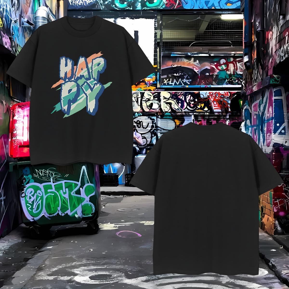 Designer happy Men T Shirts Sports Casual Couples T Shirts 100% Cotton 230g 2024 Designer O-Neck Short Sleeve Anime Tops Shirt