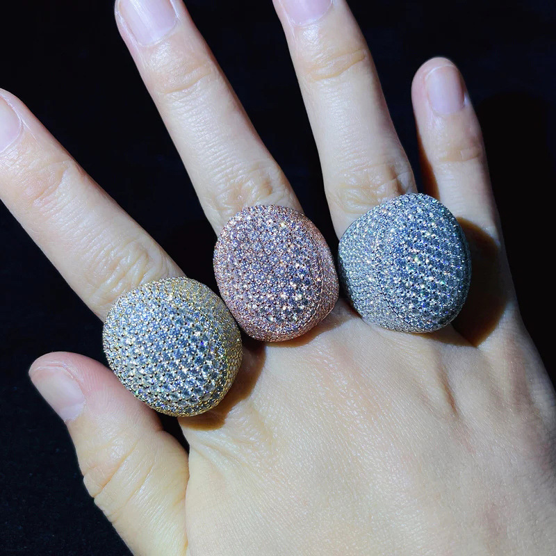Hip Hop Casting Oval Egg Rings 18K Real Gold Plated Full 5A Zircon Couple Jewelry