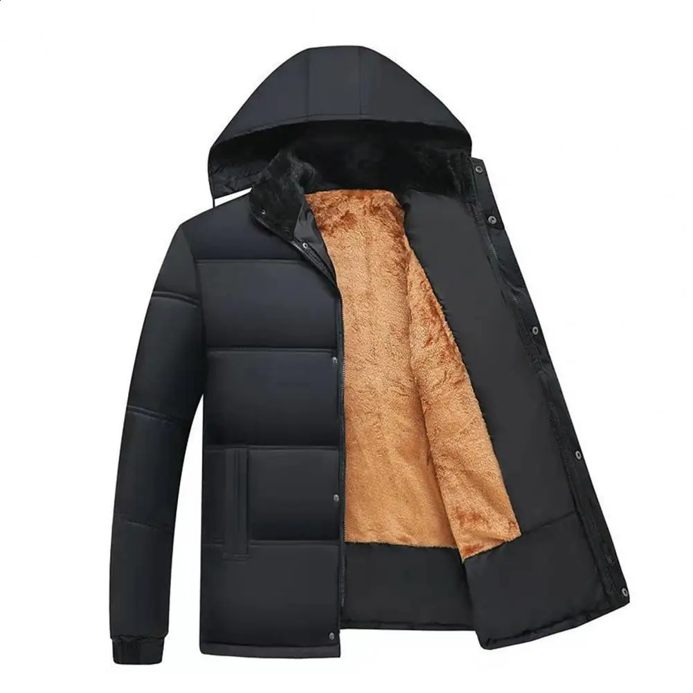 Winter down jacket mens solid color stand collar plush high heat zipper apron used for outdoor jaqueta masculina inventor 240822