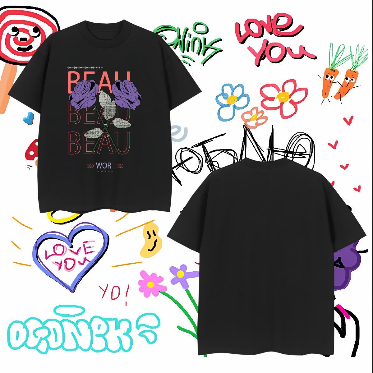 Soft flower T Shirt For Man Street wear Hip Hop Men Tshirts 230g Pure Cotton New Arrival Breathable Crew Neck Graphic Clothings