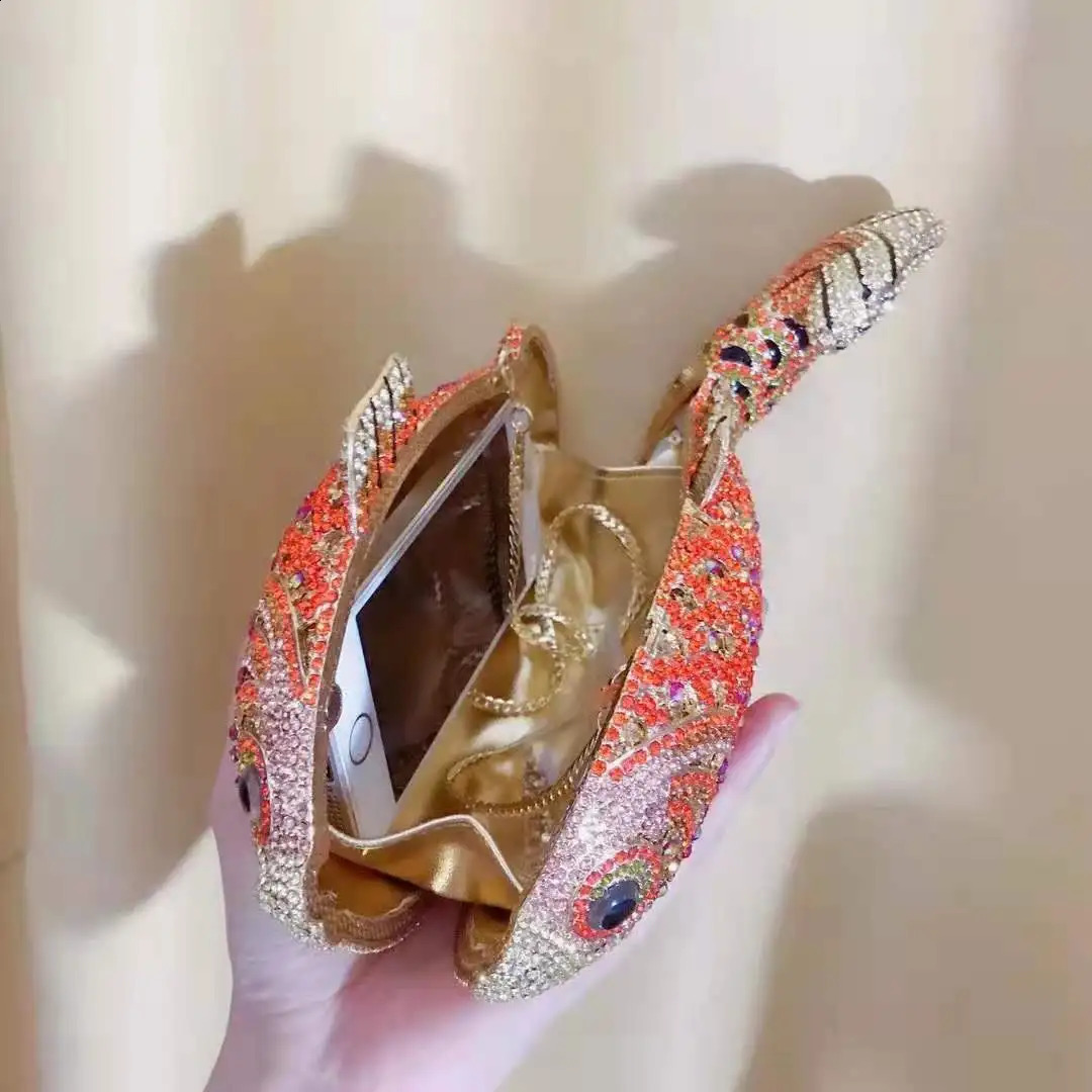 XIYUAN Fish shaped Womens Rhinestone Wallet Night Bag Diamond Metal Clutch Wedding Party Minaudiere and Handbag 240822