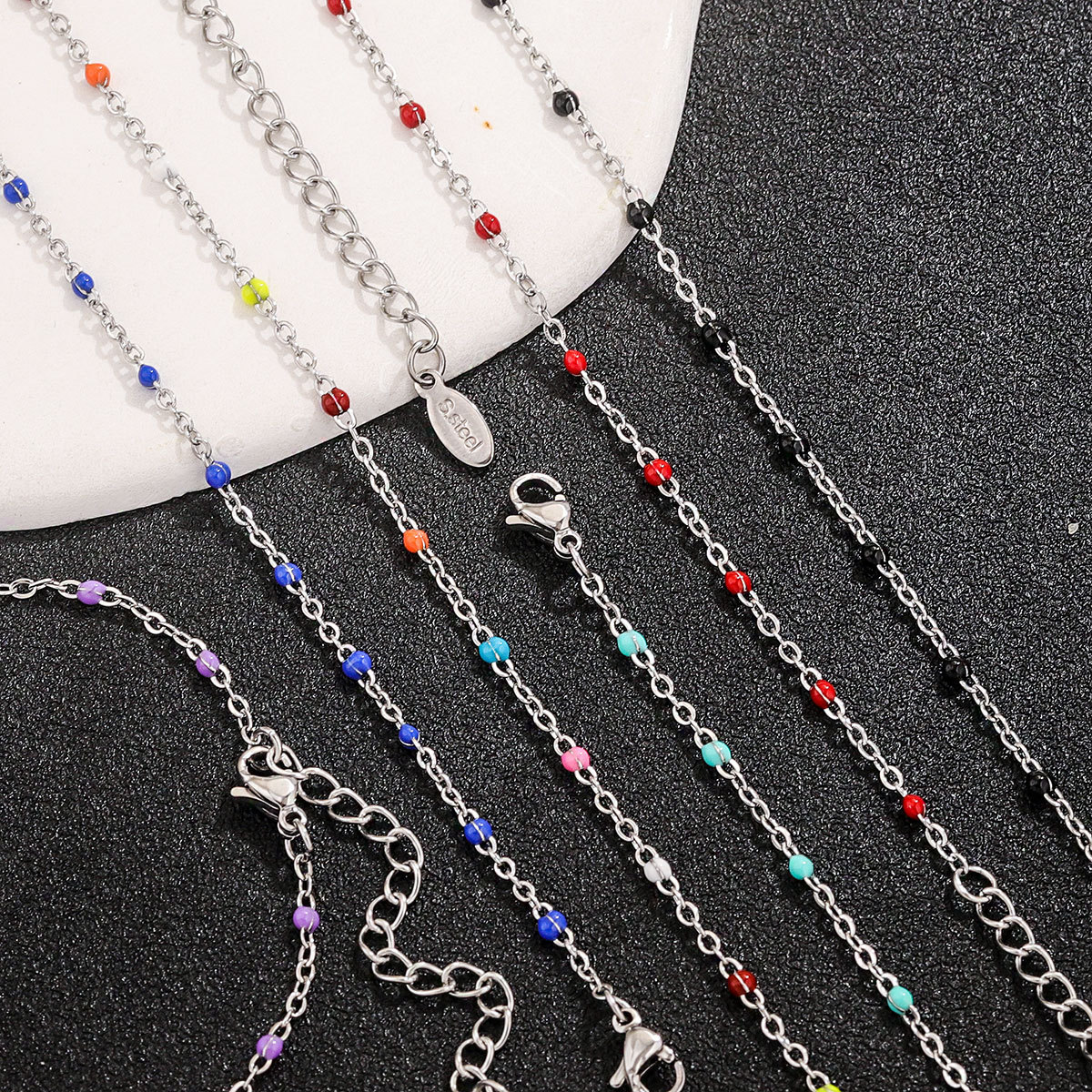 Drip oil bracelet titanium steel niche design enamel cross chain bead jewelry bracelet